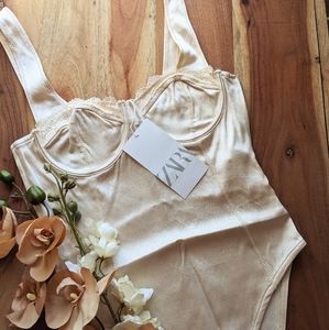 NWT Zara Ivory Satin Bodysuit